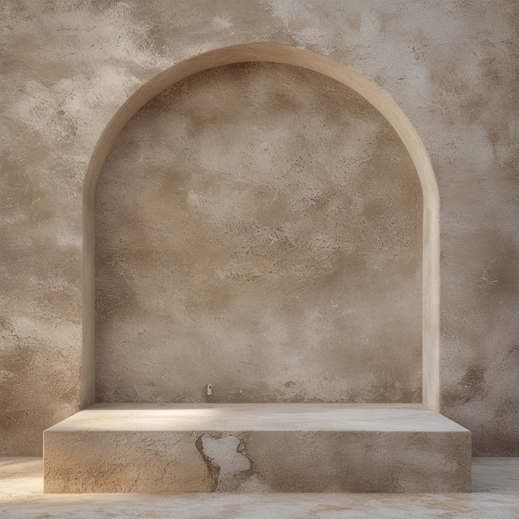 Spokojna sylwetka człowieka w pozycji rozciągania na tle rozległego, minimalistycznego krajobrazu o świcie, z miękkim, złotawym światłem padającym ukośnie przez przestrzeń